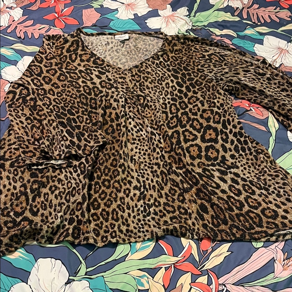 The Avenue leopard sparkle cold shoulder lightweight tunic sweater
